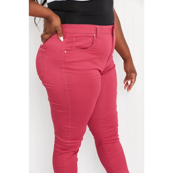 Walk the Line Full Size High Rise Skinny Jeans in Rose - Picture 8 of 8